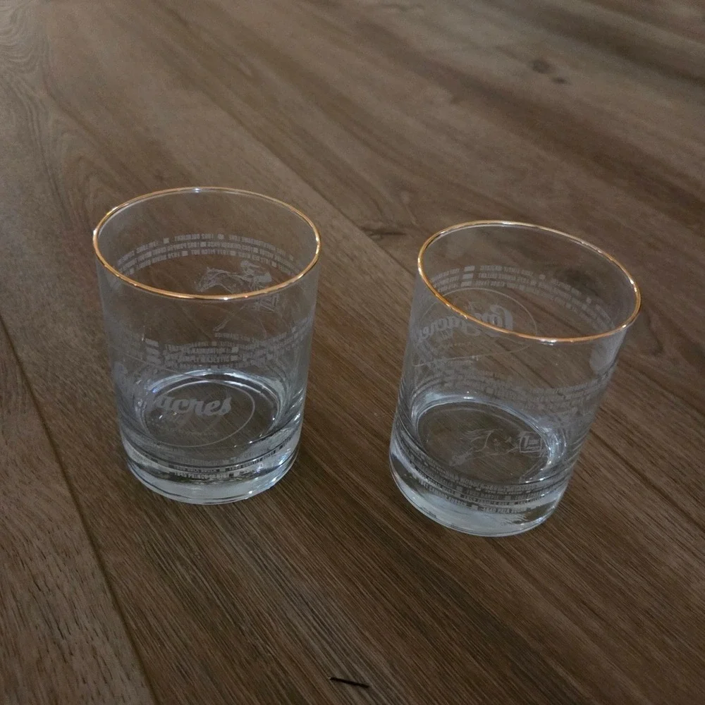 Vintage‎ Longacres Race Track Souvenir Gold Rimmed Rocks Glasses Set of 6 NEW